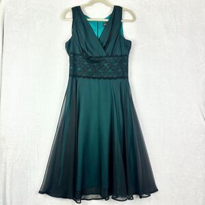 Vintage Connected Apparel Chiffon Overlay Fit Flare Midi Dress Sz 10 Whimsigoth